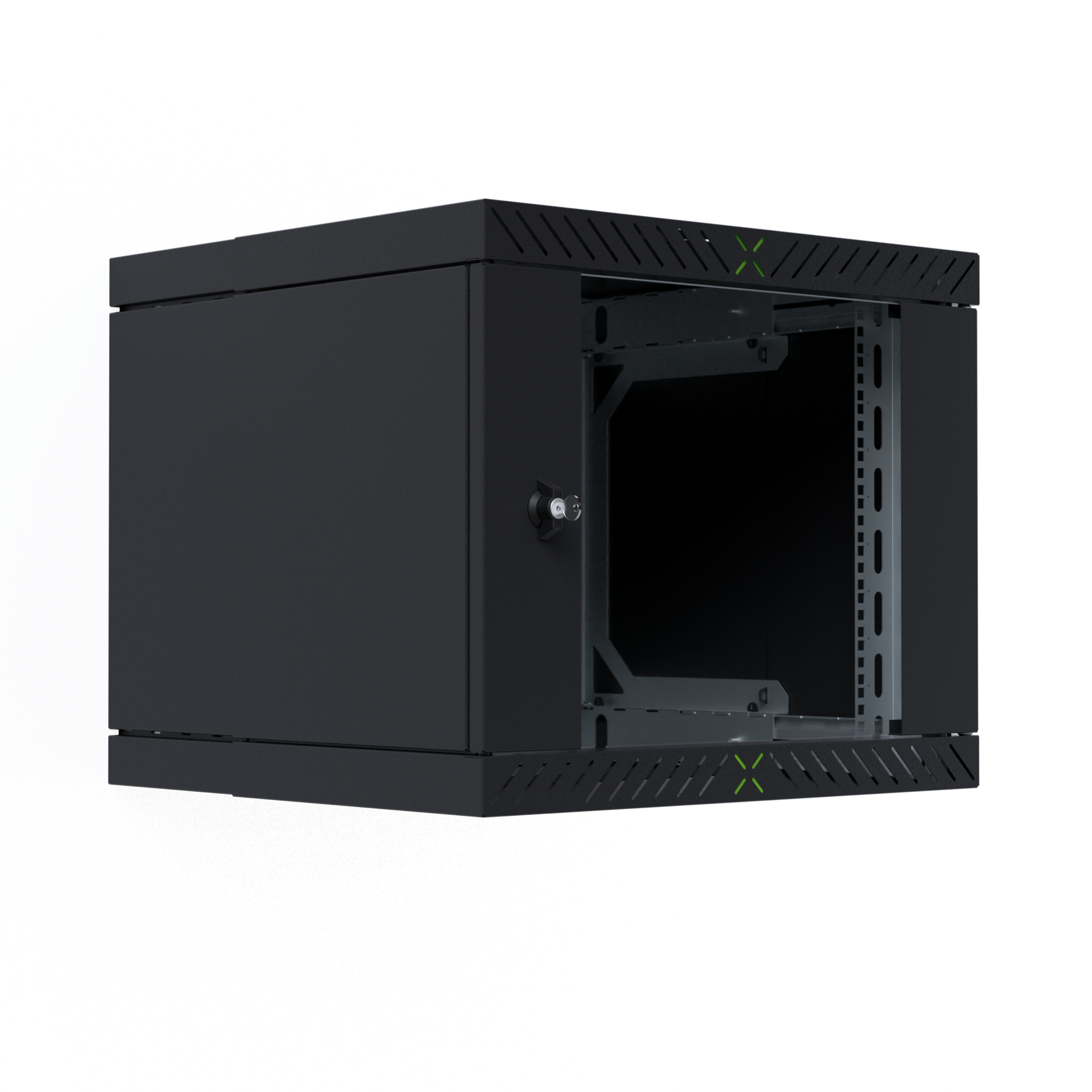  9U X-Rack Seinäkaappi lasiovi s:400-600mm Musta