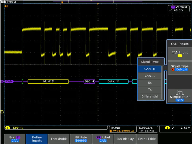 Tektronix Installed Option, Automotive serial triggering and analysis (CAN, CAN FD, LIN, F