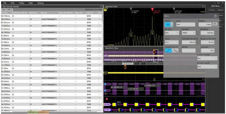 Tektronix Installed Option, NFC protocol decode and search