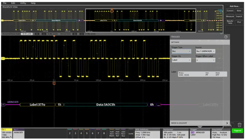 Tektronix Installed Option, Aerospace serial triggering and analysis (MIL-STD-1553, ARINC4