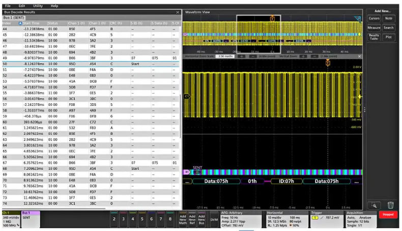 Tektronix Installed Option, Automotive sensor serial triggering and analysis (SENT)