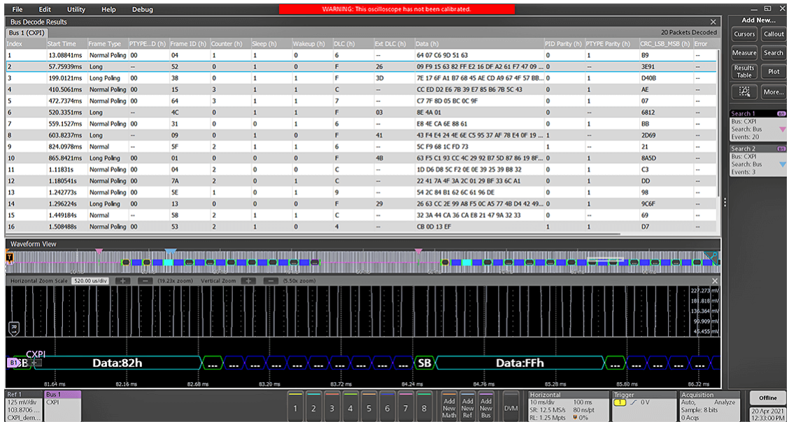 Tektronix Installed option , CXPI Protocol Decoder and Search