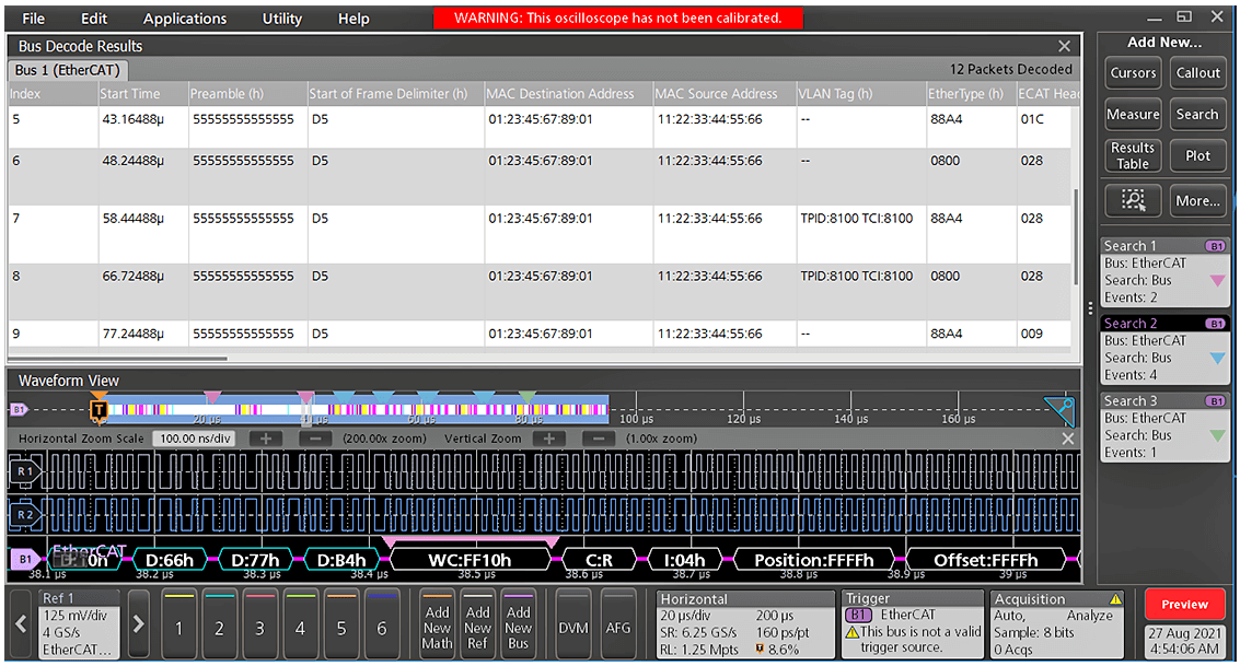 Tektronix Installed option, Ethercat Protocol anddecode