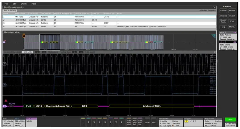Tektronix Installed Option, MDIO Protocol Decoder& Search, No Hardware Trigger