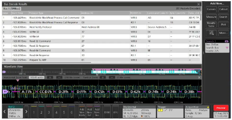 Tektronix Installed option, SMBUS Protocol and decode