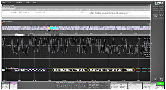 Tektronix Installed option, 100Base-T1 automotiveEthernet protocol decode Software
