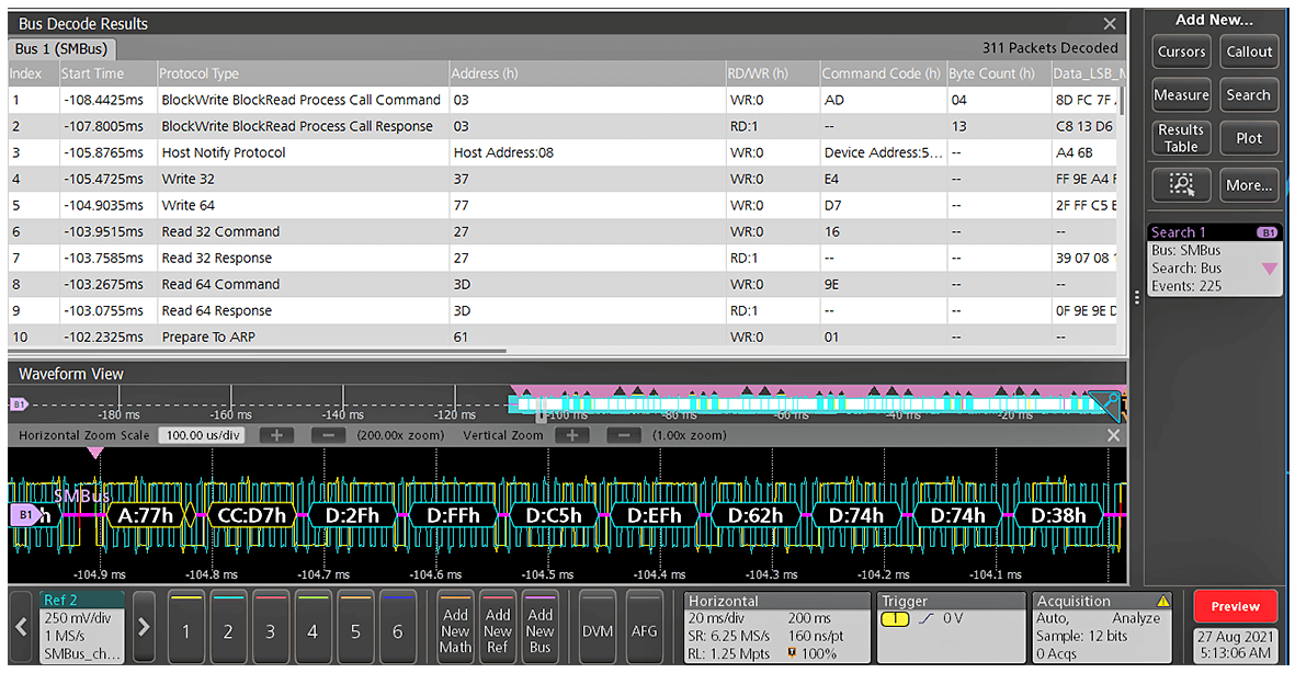 Tektronix Installed option, SMBUS Protocol and decode