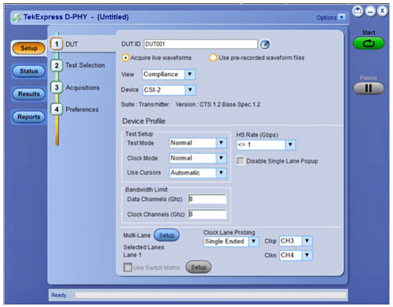 Tektronix Installed Option, MIPI D-PHY 1.2 Test Automation Software using TekExpress frame
