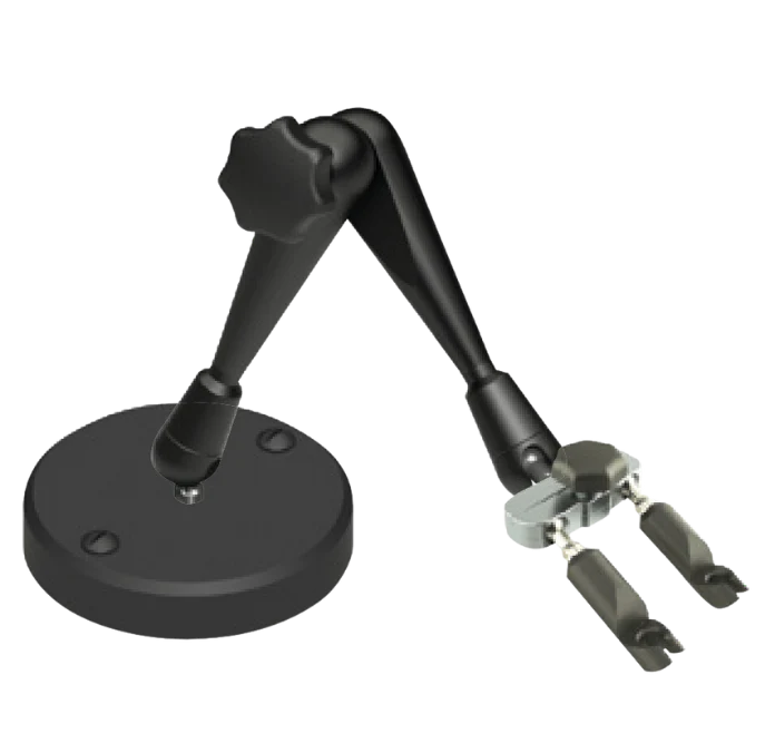 PMK 3D positioner with steel base, 200 mm span width and Twinholder, ideal for posit