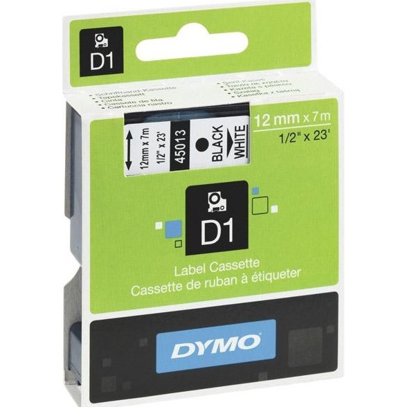  Dymo tape 12mm x 7mWhite (black text)