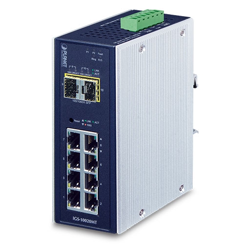 PLANET Planet Industrial L2+ 8-Port 10/100/1000T + 2 100/1000X SFP Managed Switch