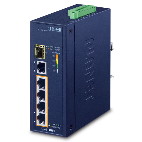 PLANET Ind 4P 10/100/1000T PoE+PoE+ 1xRJ45+SFP slot 1G switch