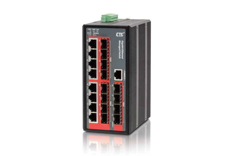 CTC Union  8x GbE RJ45 + 12x 100/1000Base-X SFP Industrial Managed Switch