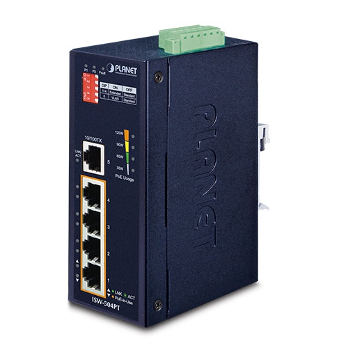 PLANET Planet Industrial 5-Port 10/100TX Ethernet Switch with 4-Port 802.3at PoE+