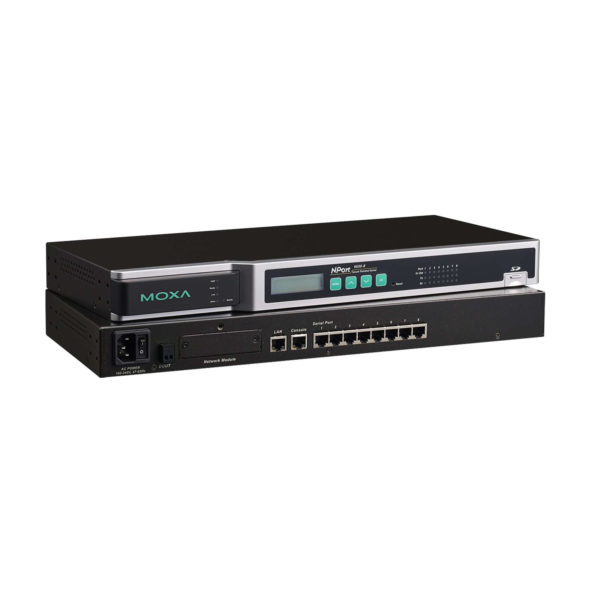MOXA Moxa 8-port RS-232 to Ethernet secure device server, 100-240 VAC input