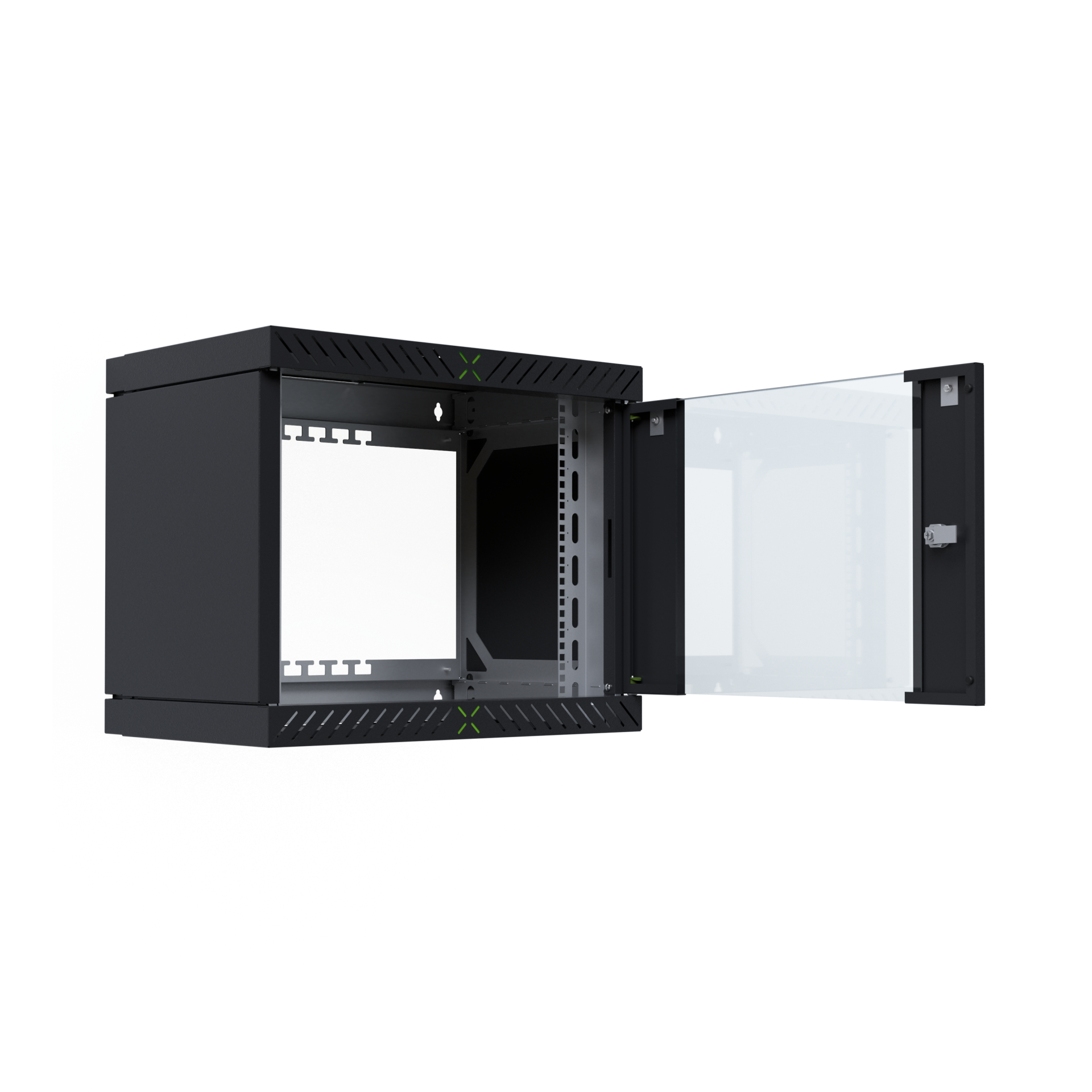  9U X-Rack Seinäkaappi lasiovi s:400-600mm Musta