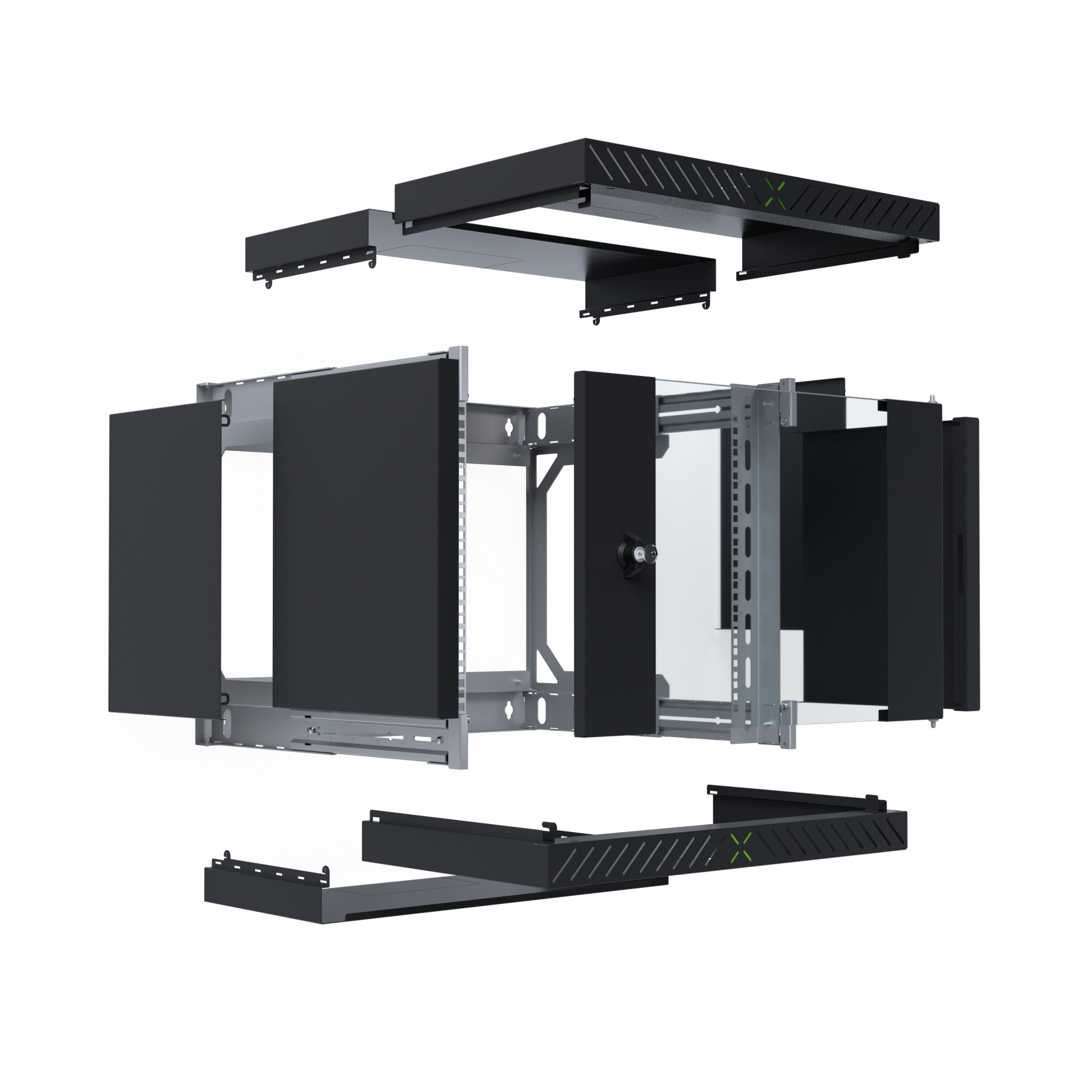  9U X-Rack Seinäkaappi lasiovi s:400-600mm Musta