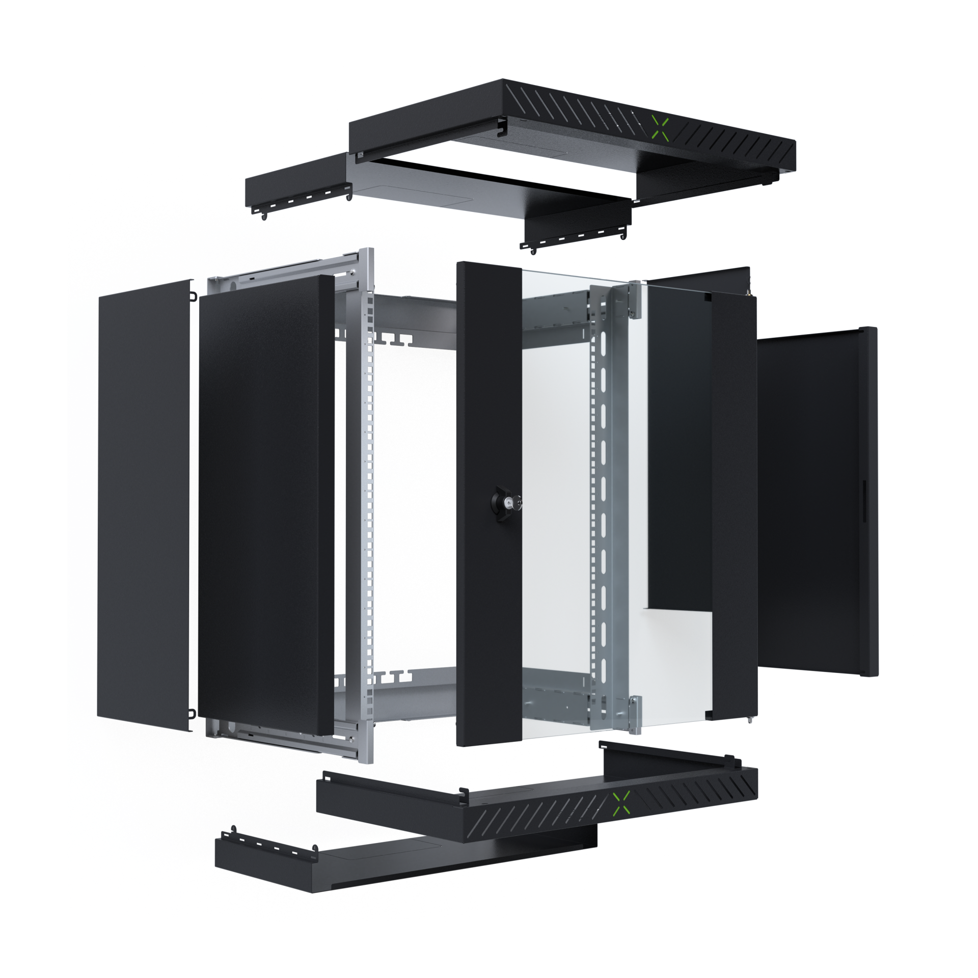  15U X-Rack Seinäkaappi lasiovi s: 400-600mm Musta